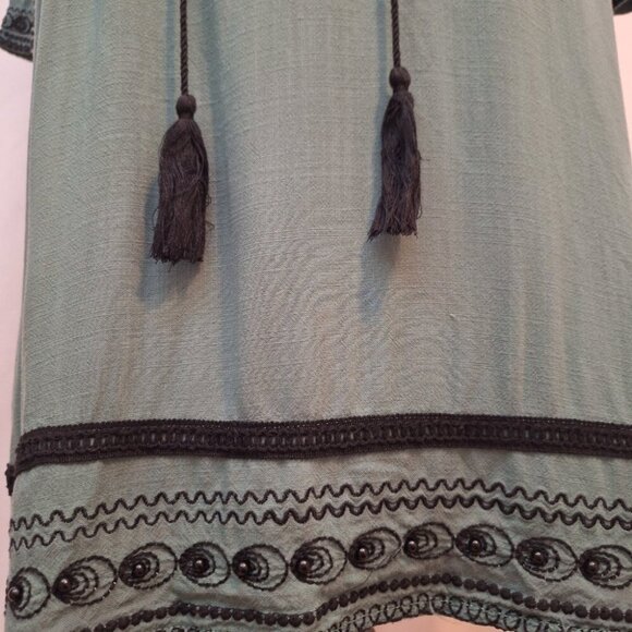 Women's Tunic Dress Green & Black Embroidered Tassel XL - Boho Witchy Peasant - Picture 6 of 8